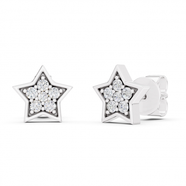 0.15 Carat (cttw) Round White Diamond Ladies Star Shape Fashion Stud Earrings Sterling Silver