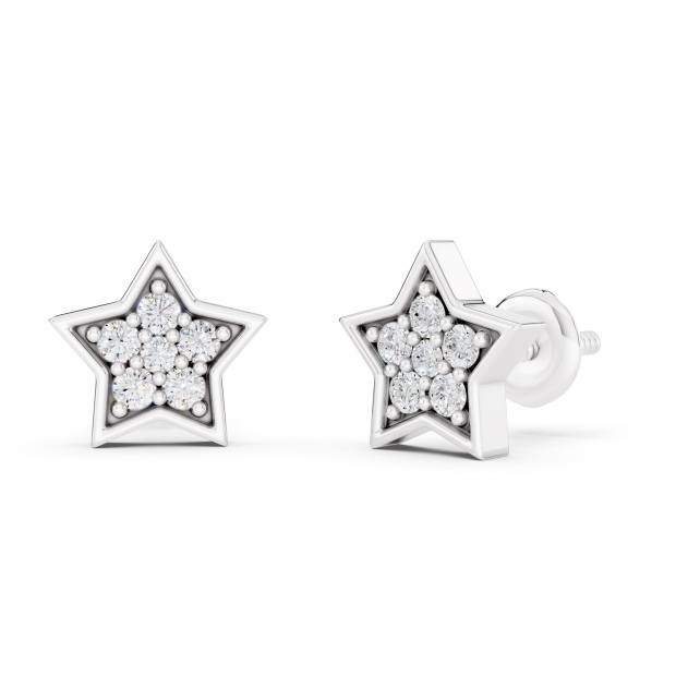 0.15 Carat (cttw) Round White Diamond Ladies Star Shape Fashion Stud Earrings Sterling Silver