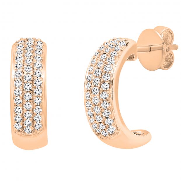 0.20 Carat (cttw) Round White Diamond Ladies Huggies Hoop Earrings 1/5 CT 18K Rose Gold