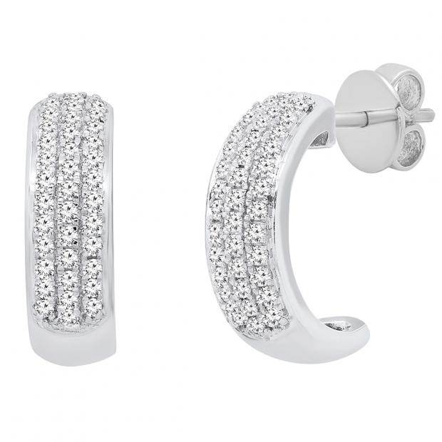 0.20 Carat (cttw) Round White Diamond Ladies Huggies Hoop Earrings 1/5 CT 18K White Gold