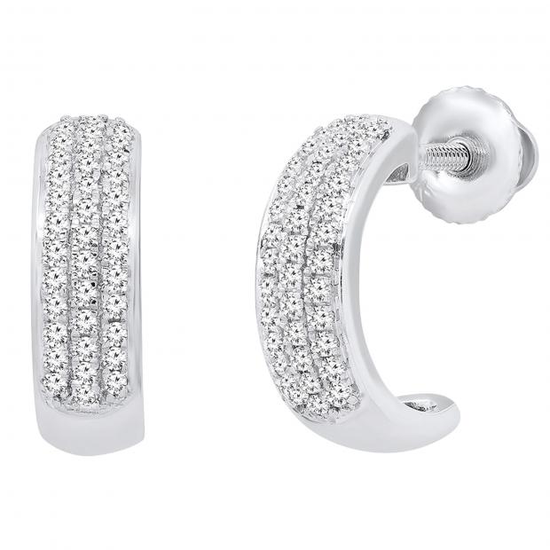 0.20 Carat (cttw) Round White Diamond Ladies Huggies Hoop Earrings 1/5 CT 18K White Gold
