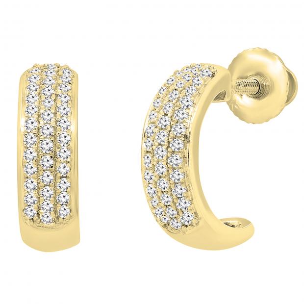 0.20 Carat (cttw) Round White Diamond Ladies Huggies Hoop Earrings 1/5 CT 18K Yellow Gold