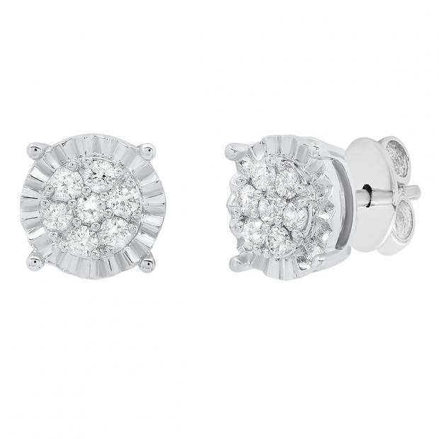 0.40 Carat (cttw) Round Diamond Ladies Illusion Cluster Style Stud Earrings 10K White Gold