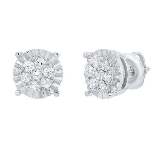 0.40 Carat (cttw) Round Diamond Ladies Illusion Cluster Style Stud Earrings 10K White Gold
