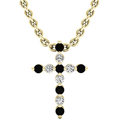 0.15 Carat (cttw) Round Black & White Diamond Ladies Cross Pendant 14K Yellow Gold