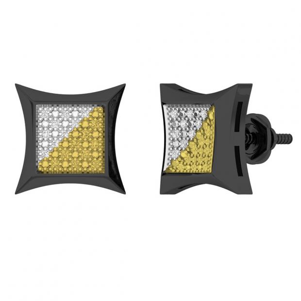 0.05 Carat (cttw) Round White & Yellow Diamond Stud Earrings Black Rhodium Plated Sterling Silver