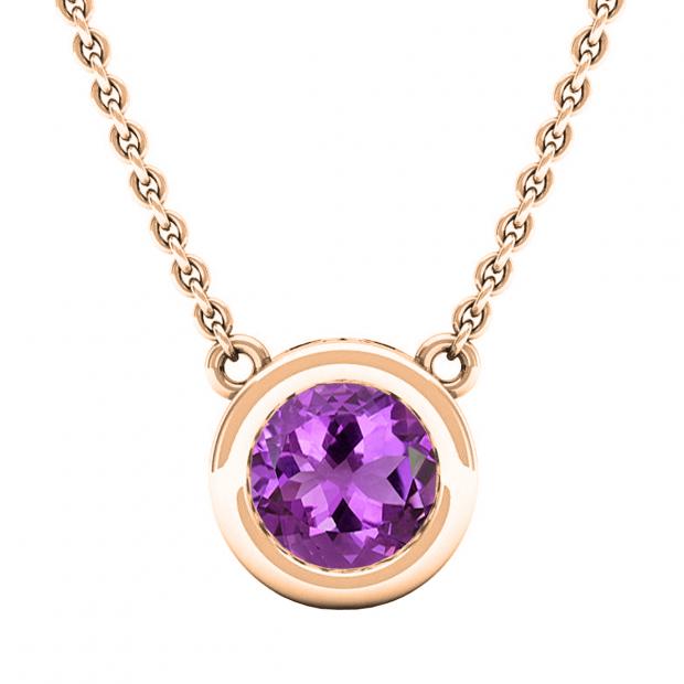 6.5 MM Round Amethyst Ladies Solitaire Pendant (Gold Chain Included) 14K Rose Gold