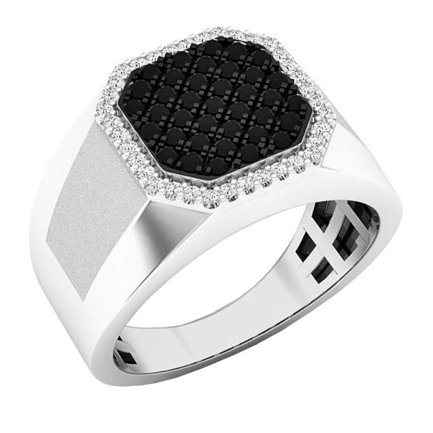 0.70 Carat (cttw) Round Black and White Diamond Octagon Shape Men
