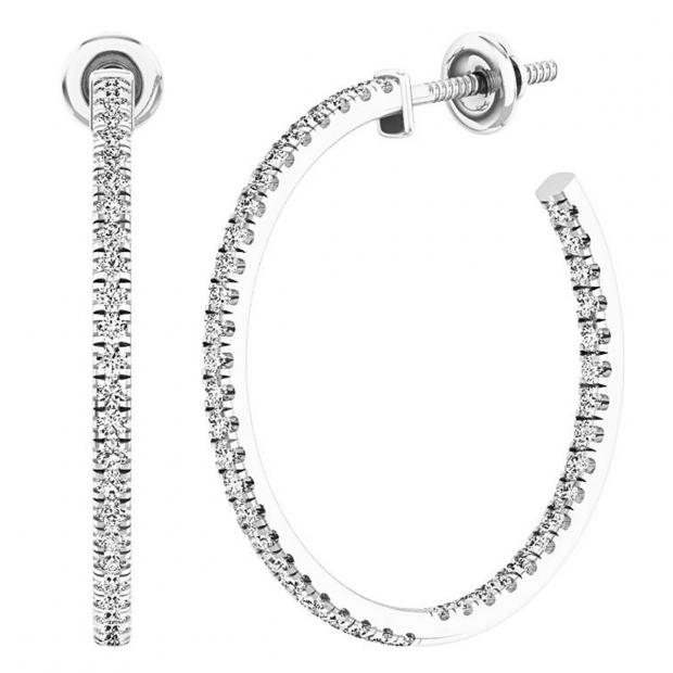 0.85 Carat (cttw) Round White Diamond Ladies In and Out Huggies Hoop Earrings 10K White Gold