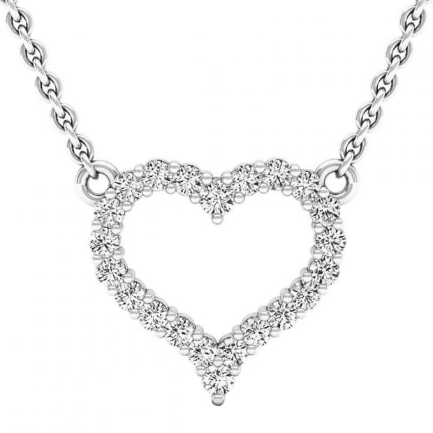0.30 Carat (cttw) Round Diamond Ladies Heart Pendant 1/3 CT (Silver Chain Included) 10K White Gold