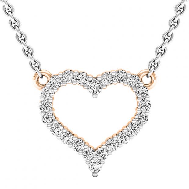 0.30 Carat (cttw) Round Diamond Ladies Heart Pendant 1/3 CT (Silver Chain Included) 18K Rose Gold