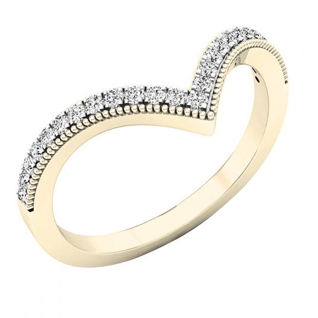 0.20 Carat (cttw) Round White Diamond Ladies Chevron Wedding Band 1/5 CT 10K Yellow Gold