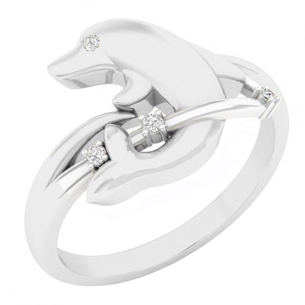 0.05 Carat (cttw) Round White Diamond Ladies Dolphin Right Hand Ring 10K White Gold