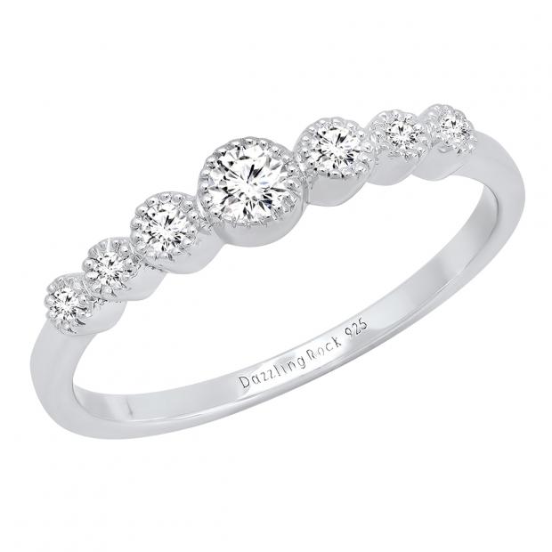 0.30 Carat (cttw) Round White Diamond 7 Stone Bridal Wedding Anniversary Ring 1/3 CT Sterling Silver