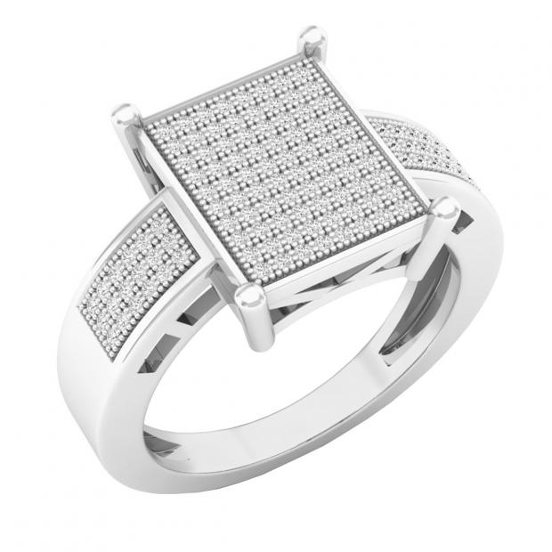 0.35 Carat (cttw) Round White Diamond Ladies Micro Pave Bridal Engagement Ring 1/3 CT Sterling Silver