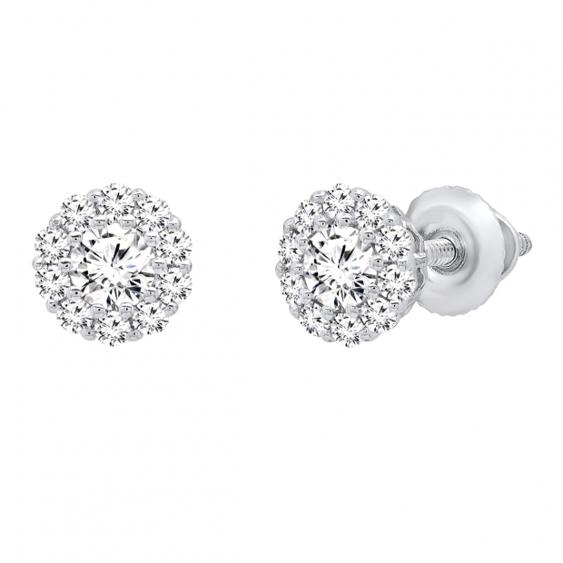 0.40 Carat (cttw) Round White Diamond Ladies Flower Cluster Stud Earring 10K White Gold
