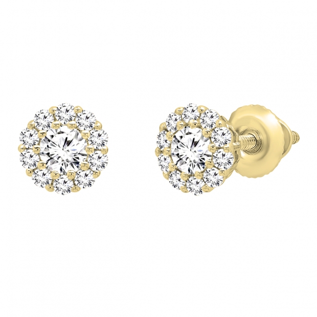 0.40 Carat (cttw) Round White Diamond Ladies Flower Cluster Stud Earring 18K Yellow Gold