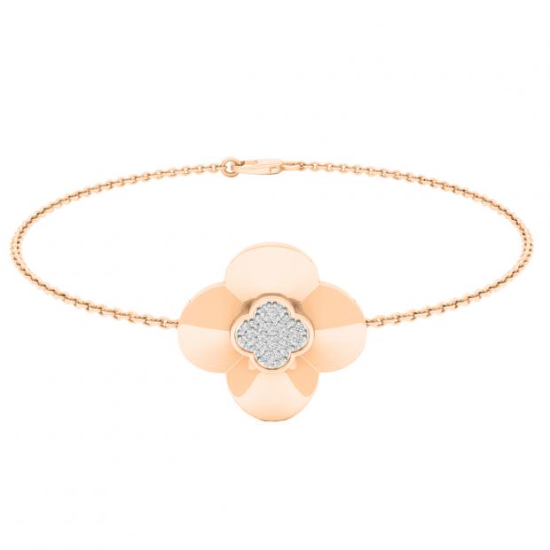 0.10 Carat (cttw) Round White Diamond Ladies Cluster Cable Link Bracelet 1/10 CT 10K Rose Gold
