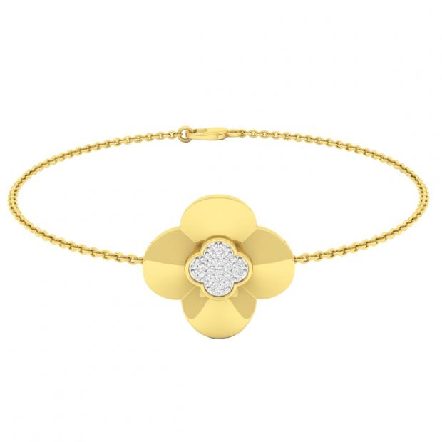 0.10 Carat (cttw) Round White Diamond Ladies Cluster Cable Link Bracelet 1/10 CT 18K Yellow Gold