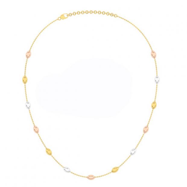 Three Tone Ladies Diamond Cut Bead Cable Chain Necklace 10K White Yellow & Rose Gold
