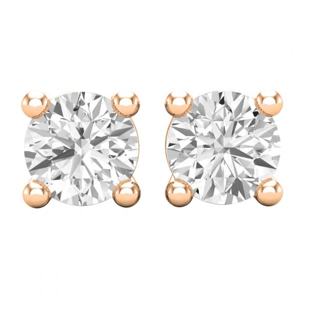 1.70 Carat (cttw) Round White Diamond Ladies Solitaire Stud Earrings 18K Rose Gold