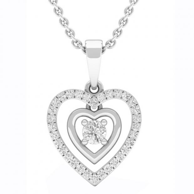 0.30 Carat (cttw) Round White Diamond Ladies Double Heart Pendant 1/3 CT 10K White Gold