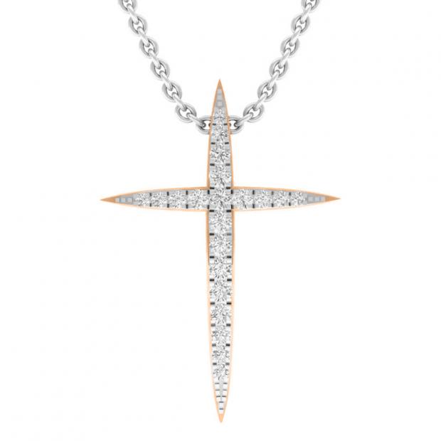0.20 Carat (cttw) Round White Diamond Ladies Religious Cross Pendant 1/5 CT 10K Rose Gold