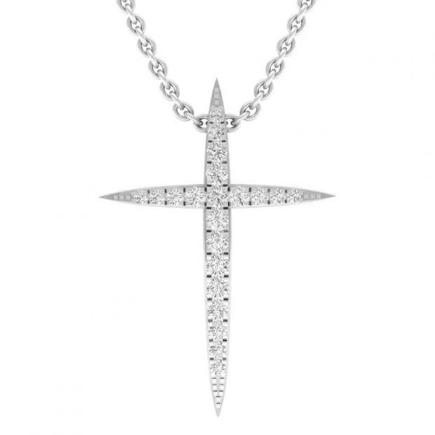 0.20 Carat (cttw) Round White Diamond Ladies Religious Cross Pendant 1/5 CT 10K White Gold