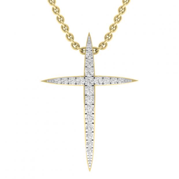 0.20 Carat (cttw) Round White Diamond Ladies Religious Cross Pendant 1/5 CT 10K Yellow Gold