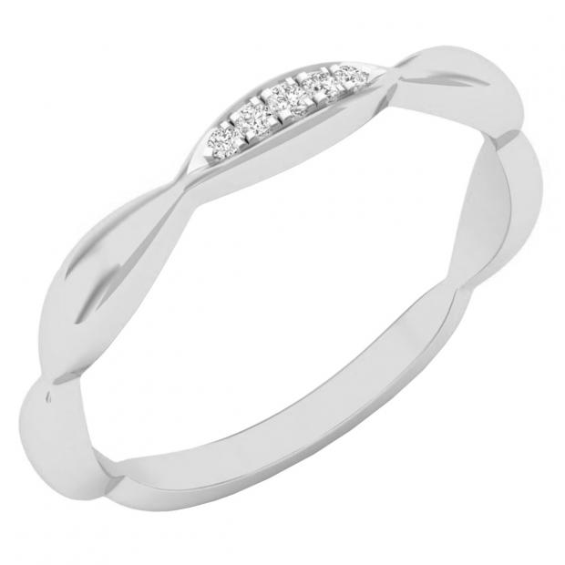 0.05 Carat (cttw) Round White Diamond Ladies Stackable Wedding Band 18K White Gold