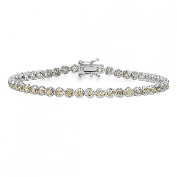 IGI Certified 3.00 Carat (cttw) Round Champagne Diamond Ladies Tennis Bracelet 18K White Gold
