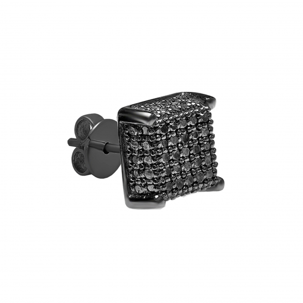0.62 Carat (ctw) Round Black Diamond Mens Earring (Only 1Pc) Black Rhodium Plated Sterling Silver