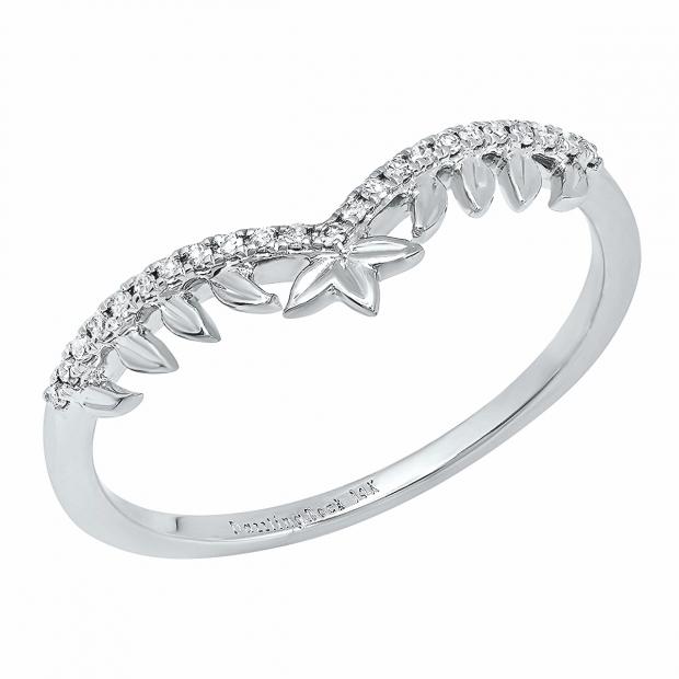 0.10 Carat (cttw) Round White Diamond Ladies Crown Contour Anniversary Wedding Band 10K White Gold