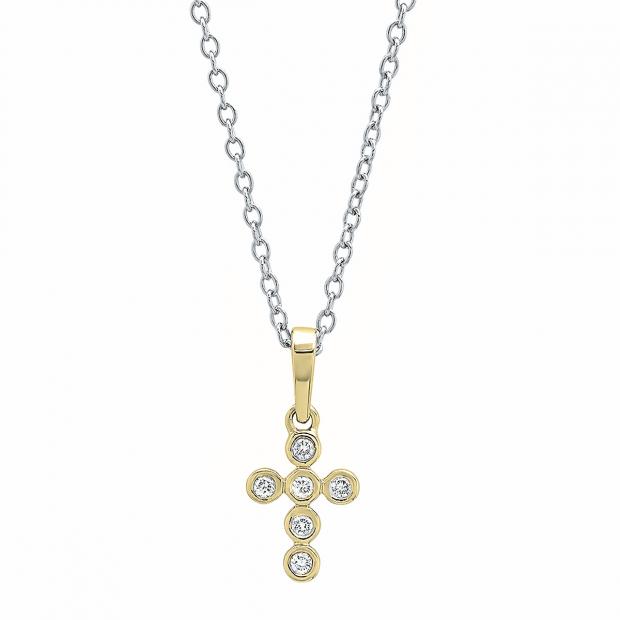 0.10 Carat (cttw) Round White Diamond Ladies Cross Pendant 1/10 CT (Silver Chain Included) 10K Yellow Gold