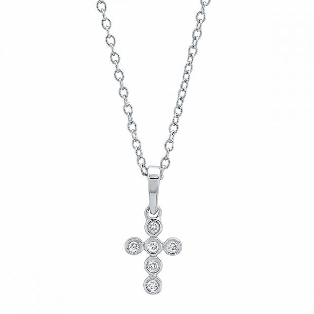 0.10 Carat (cttw) Round White Diamond Ladies Cross Pendant 1/10 CT (Gold Chain Included) 14K White Gold