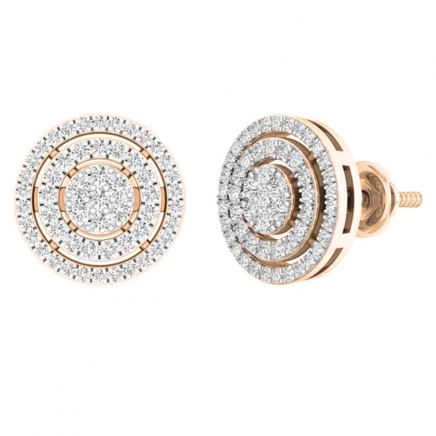 0.45 Carat (cttw) Round White Diamond Ladies Flower Cluster Stud Earrings 1/2 CT 18K Rose Gold
