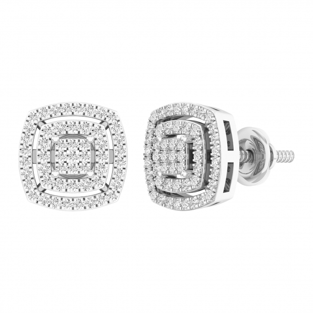 0.30 Carat (cttw) Round White Diamond Ladies Double Cushion Frame Stud Earrings 1/3 CT 18K White Gold