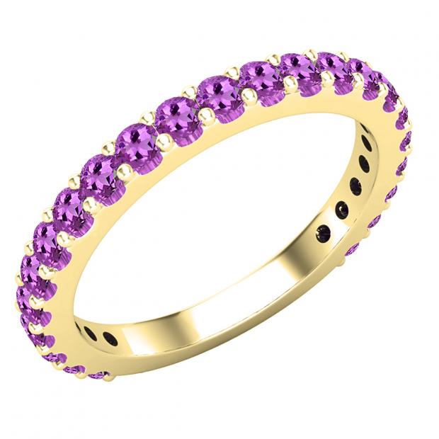 2 mm Round Amethyst Ladies Anniversary Stackable Wedding Band 10K Yellow Gold
