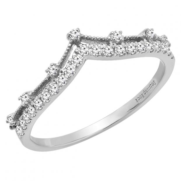 0.33 Carat (cttw) Round White Diamond Ladies Chevron Wedding Band 1/3 CT 10K White Gold