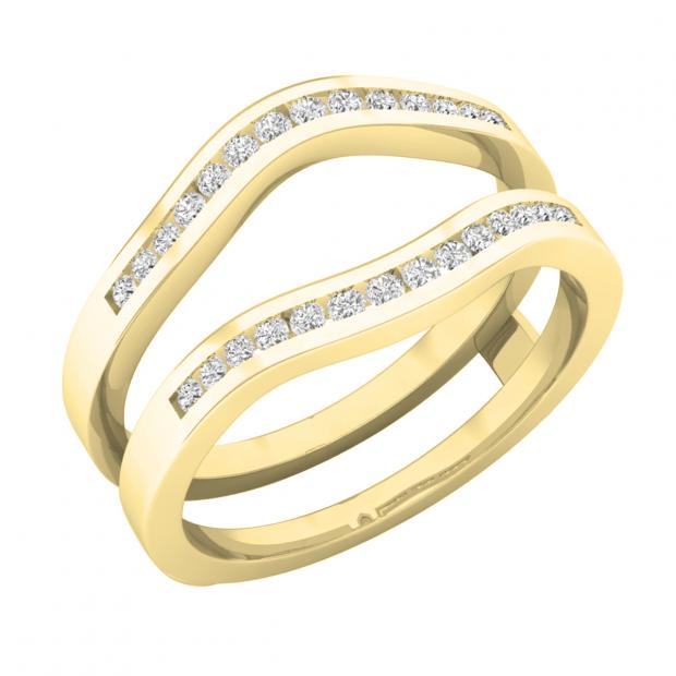 0.30 Carat (cttw) Round White Diamond Ladies Anniversary Enhancer Guard Wedding Band 1/3 CT 10K Yellow Gold