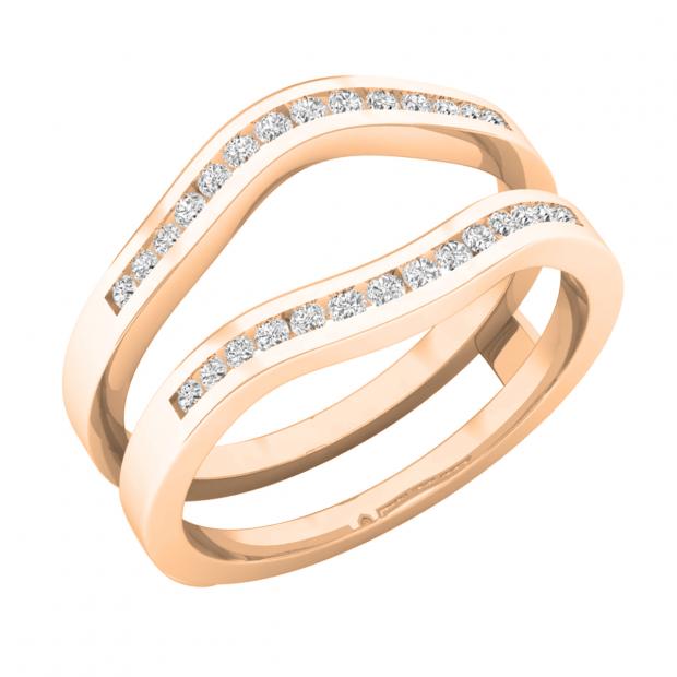 0.30 Carat (cttw) Round White Diamond Ladies Anniversary Enhancer Guard Wedding Band 1/3 CT 14K Rose Gold