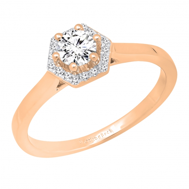 0.50 Carat (cttw) Round White Diamond Octagonal Shape Ladies Bridal Engagement Ring 1/2 CT 10K Rose Gold