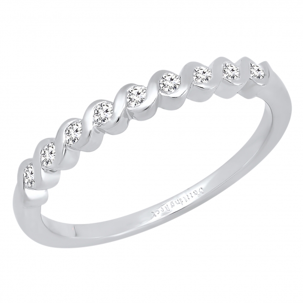 0.15 Carat (cttw) Round White Diamond Ladies Swirl Anniversary Wedding Band 10K White Gold