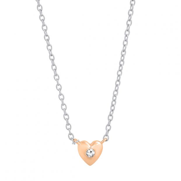 0.05 Carat (cttw) Round White Diamond Ladies Solitaire Heart Pendant (Silver Chain Included) 18K Rose Gold