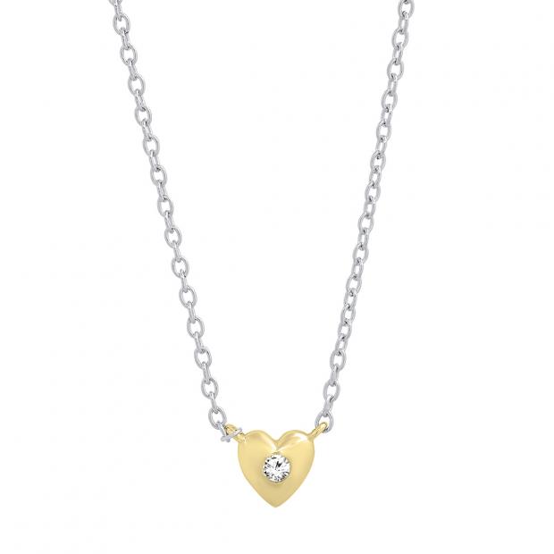 0.05 Carat (cttw) Round White Diamond Ladies Solitaire Heart Pendant (Silver Chain Included) 18K Yellow Gold
