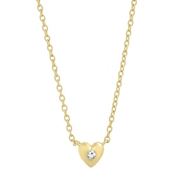 0.05 Carat (cttw) Round White Diamond Ladies Solitaire Heart Pendant (Gold Chain Included) 18K Yellow Gold