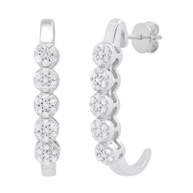 0.30 Carat (cttw) Round White Diamond Ladies J Shape Hoop Earrings 1/3 CT Sterling Silver