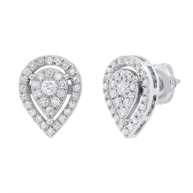 0.65 Carat (cttw) Round White Diamond Ladies Pear Shaped Stud Earrings 10K White Gold