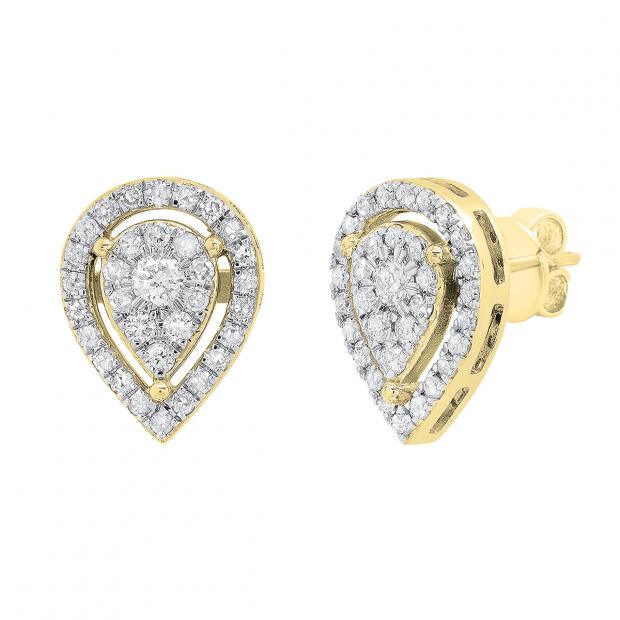 0.65 Carat (cttw) Round White Diamond Ladies Pear Shaped Stud Earrings 14K Yellow Gold