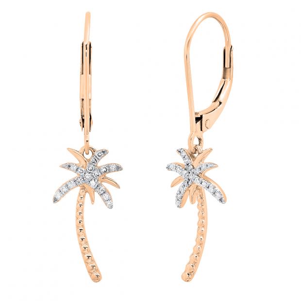 0.15 Carat (cttw) Round White Diamond Ladies Beaded Palm Tree Drop Earrings 10K Rose Gold